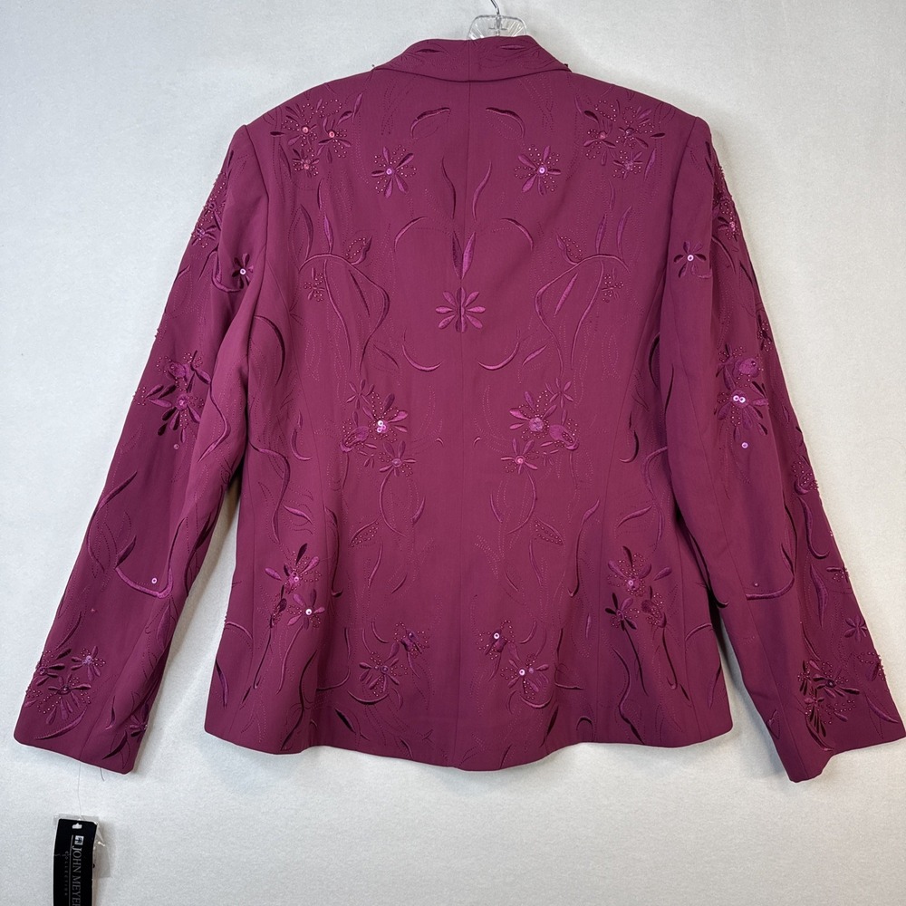 John Meyer Womens Blazer 12 Wine Embroidered Beaded Floral NWT Jacket - Picture 2 of 10